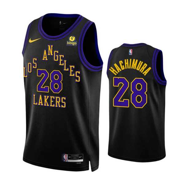 Men's Los Angeles Lakers #28 Rui Hachimura Black 2023-24 City Edition Stitched Basketball Jersey Dzhi